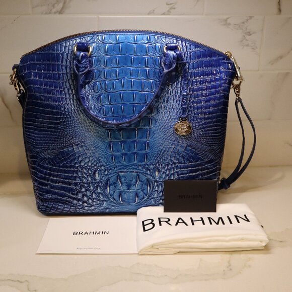 NWT Brahmin Large Duxbury Satchel Vista Blue Ombre Melbourne - Picture 1 of 11